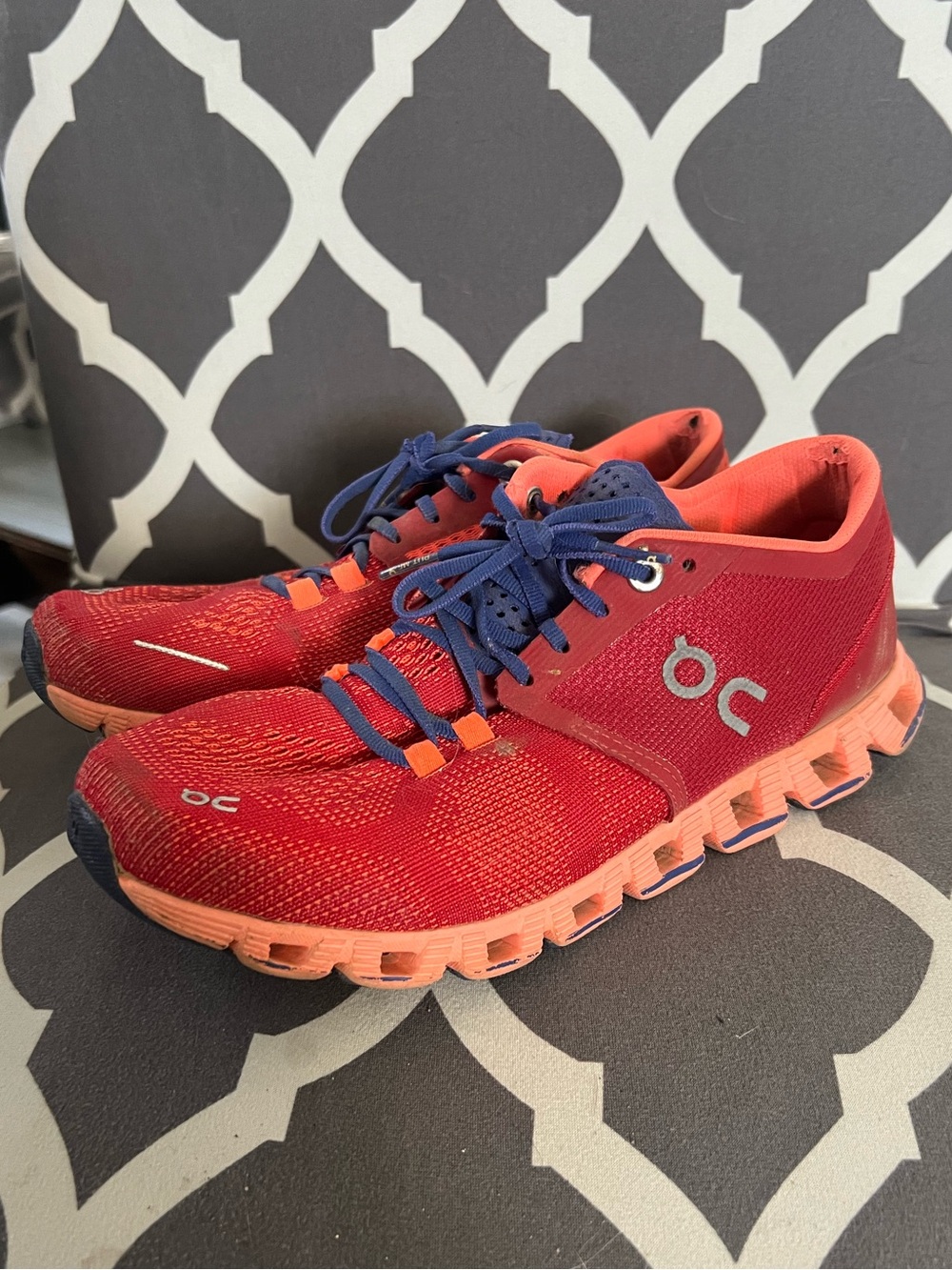 On Running Women’s Athletic Shoes - Red with Coral and Purple Accents - Picture 2 of 4